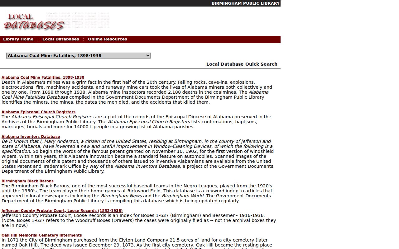 Trussville previous residents research in Birmingham local history databases