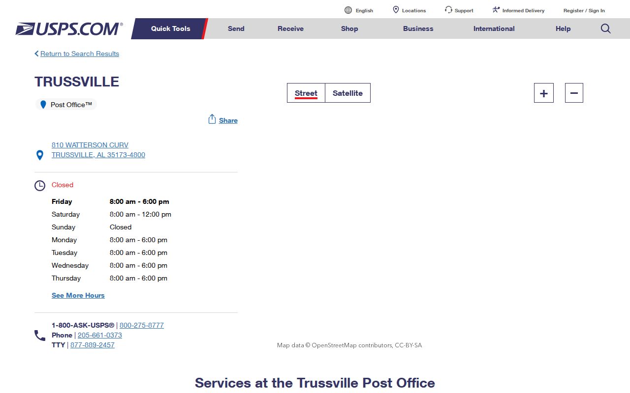 USPS Trussville ZIP code directory post office record